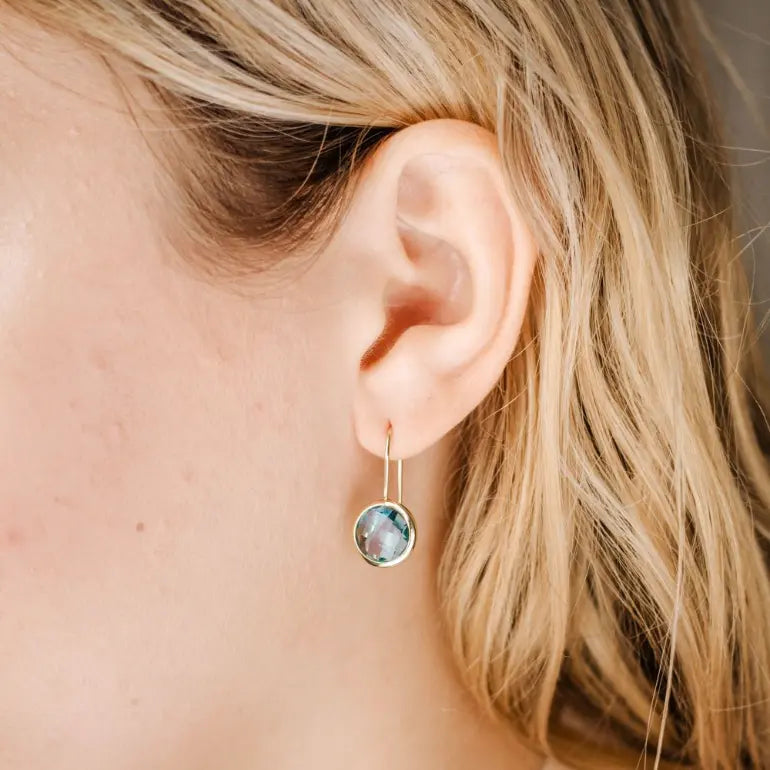 Blue Topaz Earrings 10mm 14K Gold