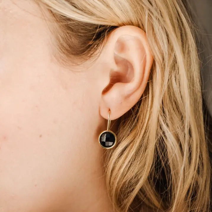 Black Onyx Earrings 10mm 14K Gold by Kyklos Jewelry