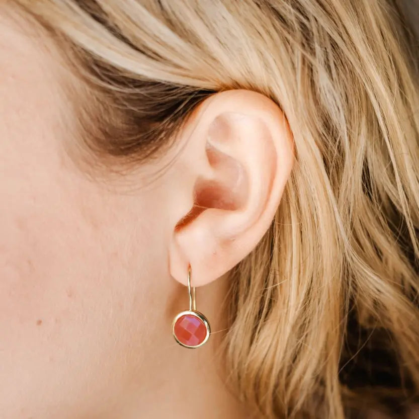 Orange Moonstone Earrings 10mm 14K Gold