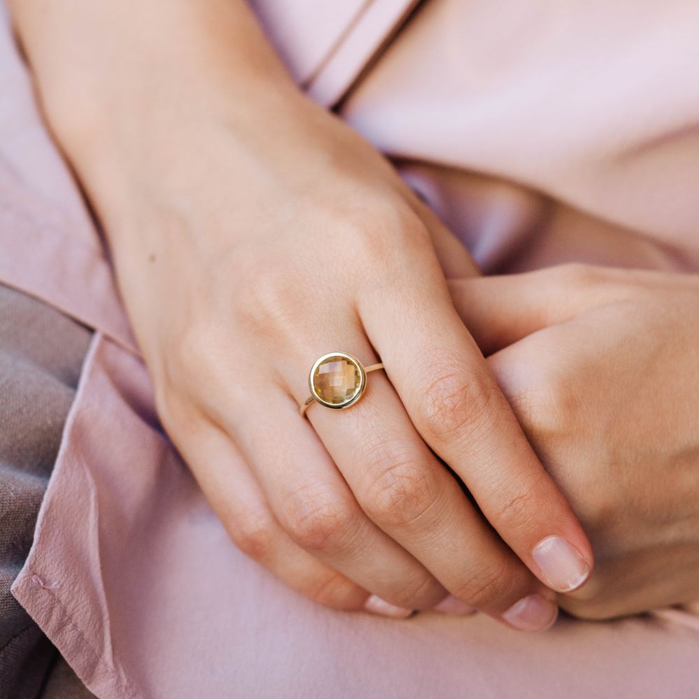 Lemon Quartz Ring 10mm in 14K Gold