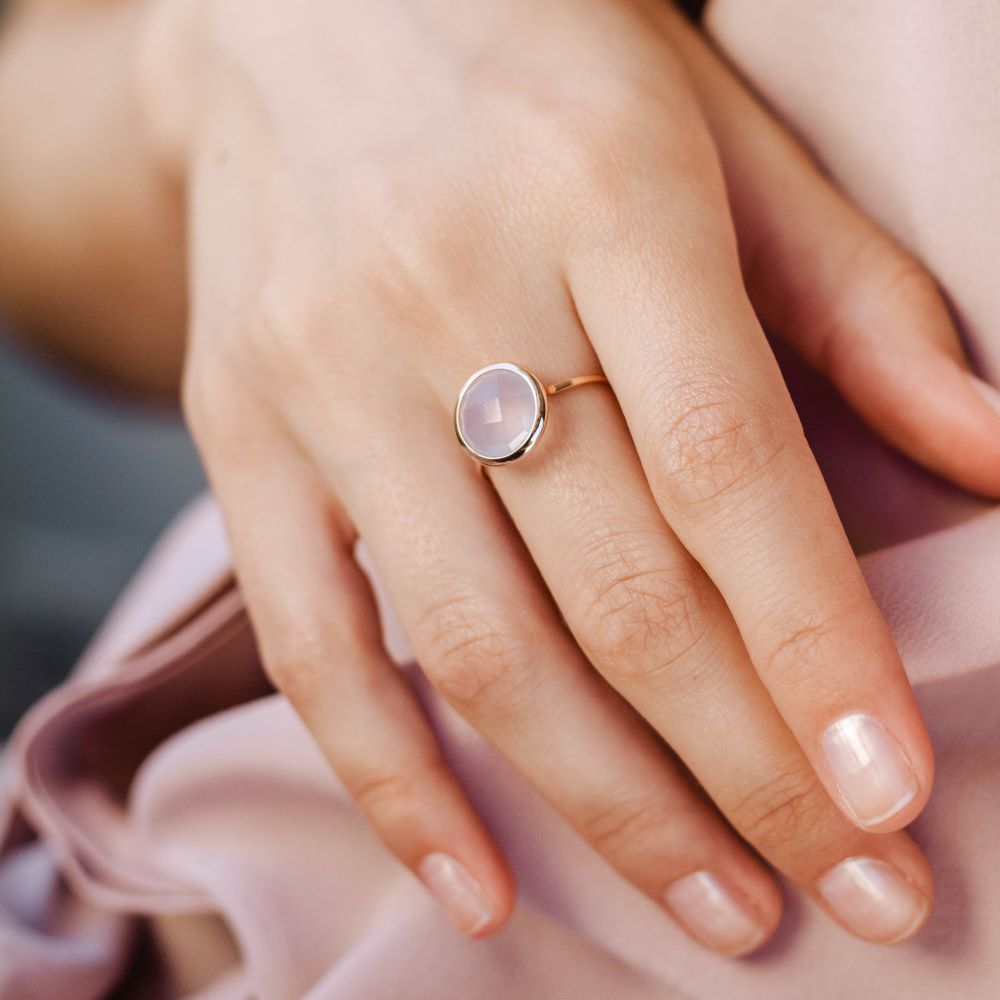 Chalcedony Ring 10mm in 14K Gold