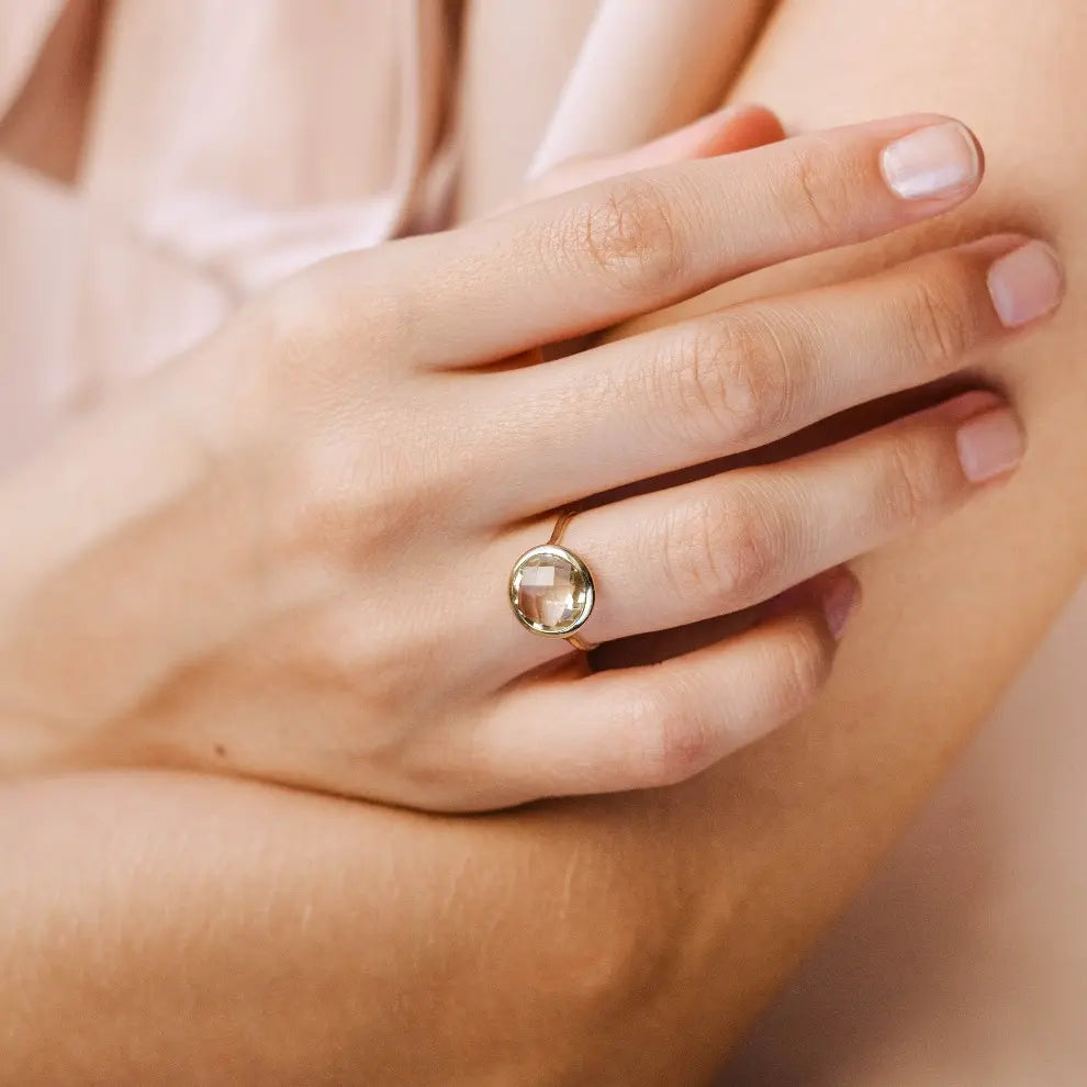 Green Amethyst Ring 10mm in 14K Gold