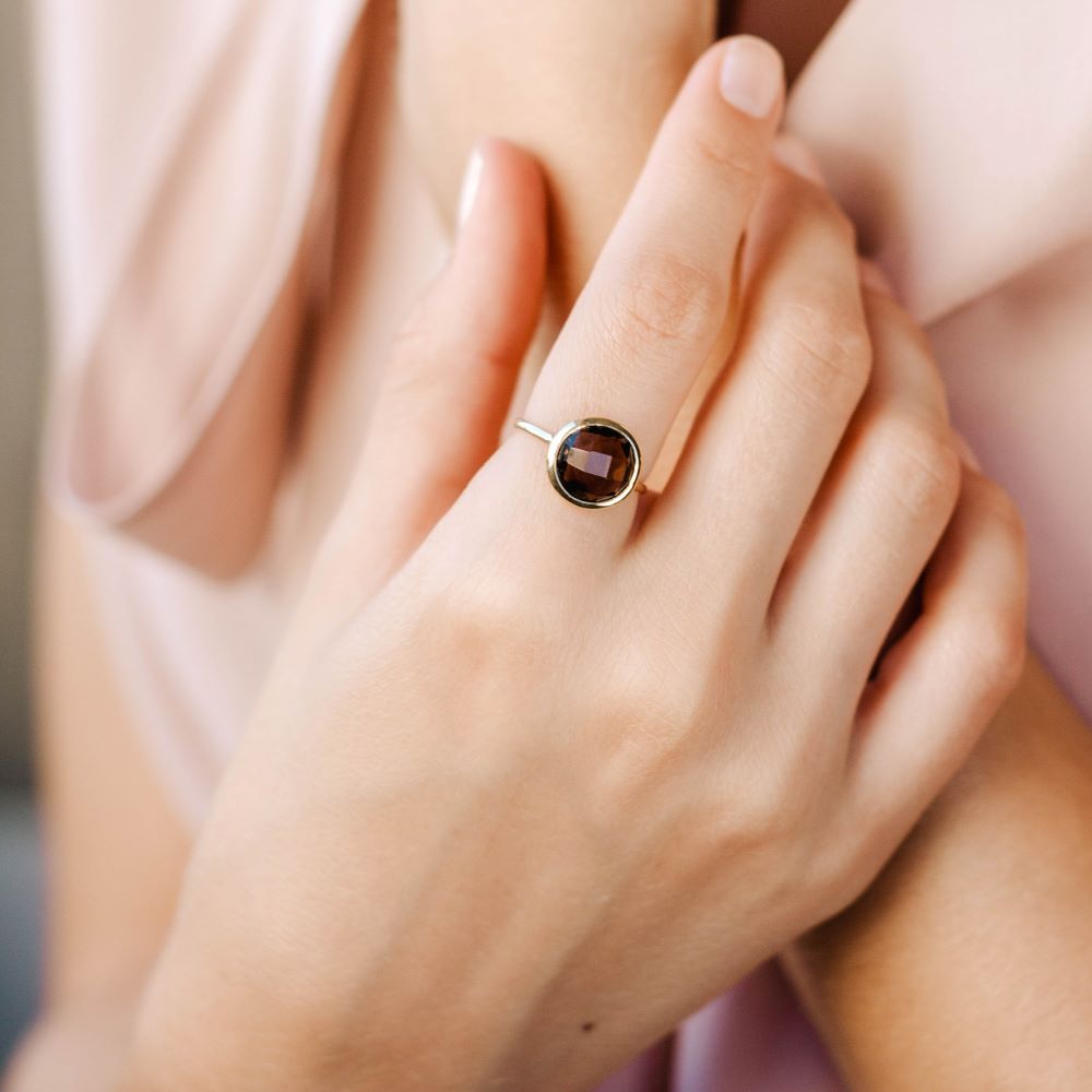 Smoky Quartz Ring 10mm in 14K Gold