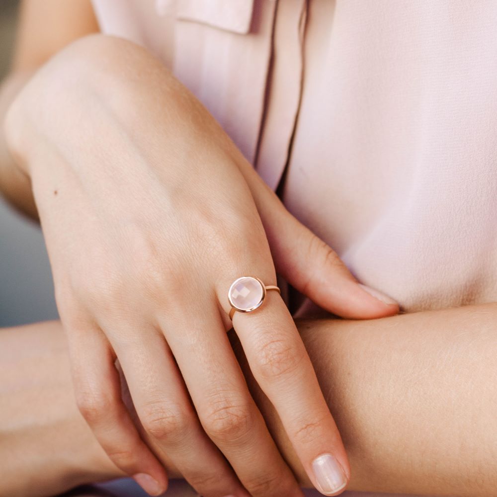 Rose Quartz Ring 10mm in 14K Gold