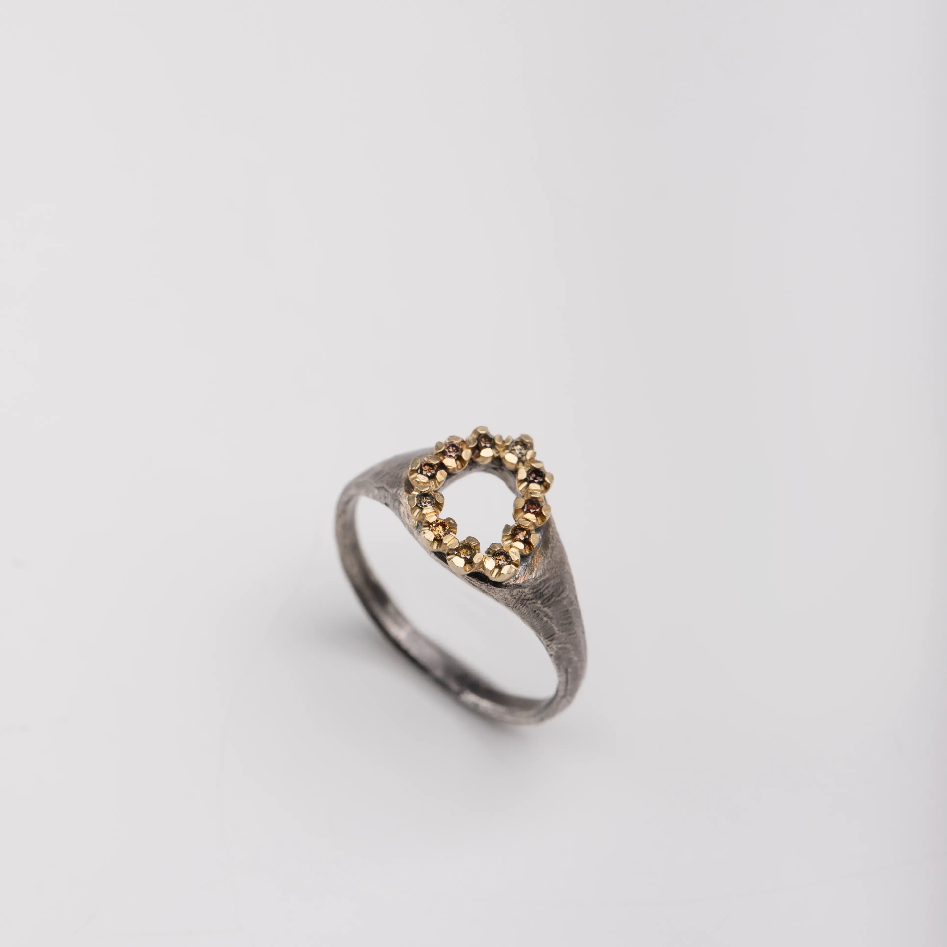 Δαχτυλίδι Ασήμι Χρυσός Κ14 Καφέ Διαμάντια