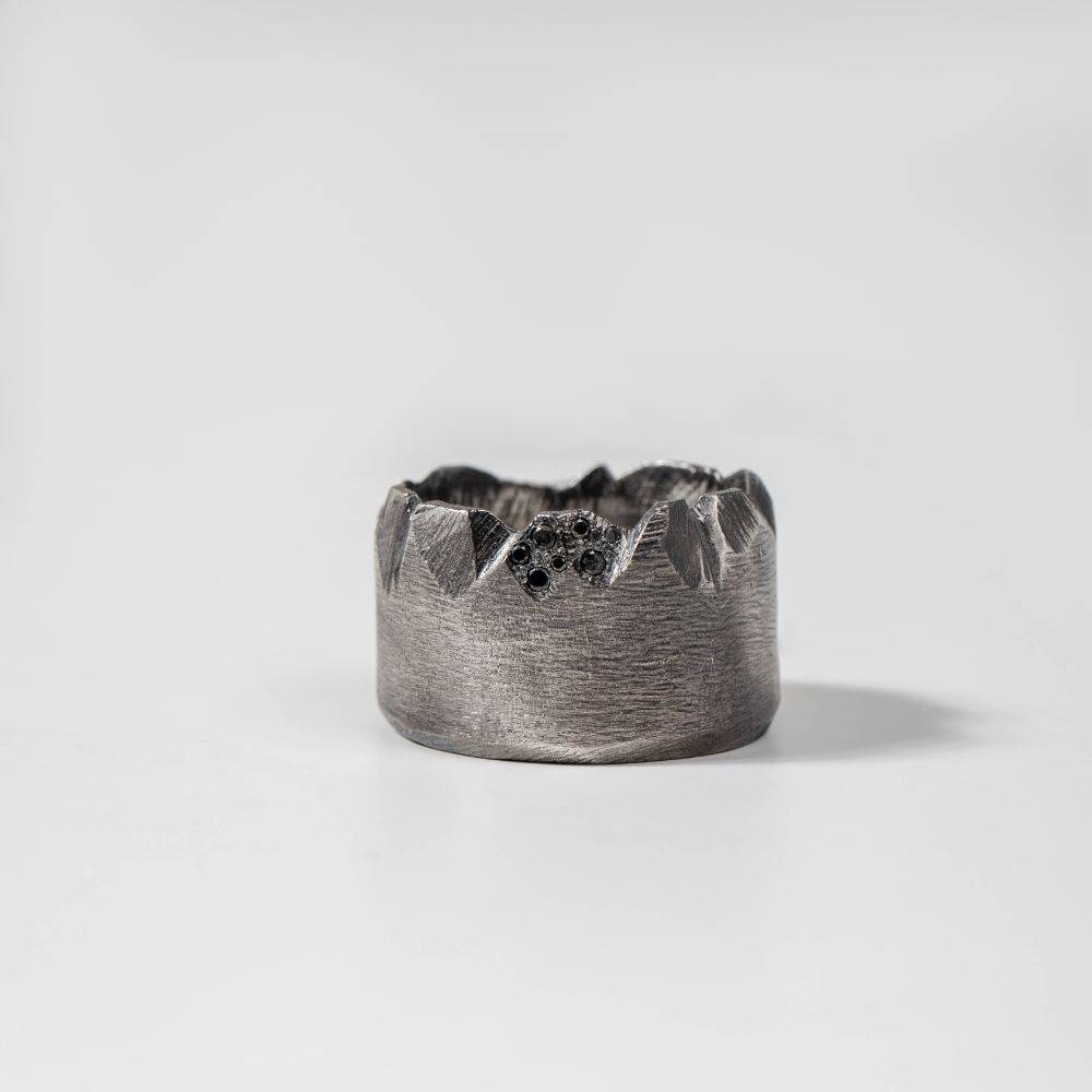 Black Diamond Wide Band Ring Oxidized Silver