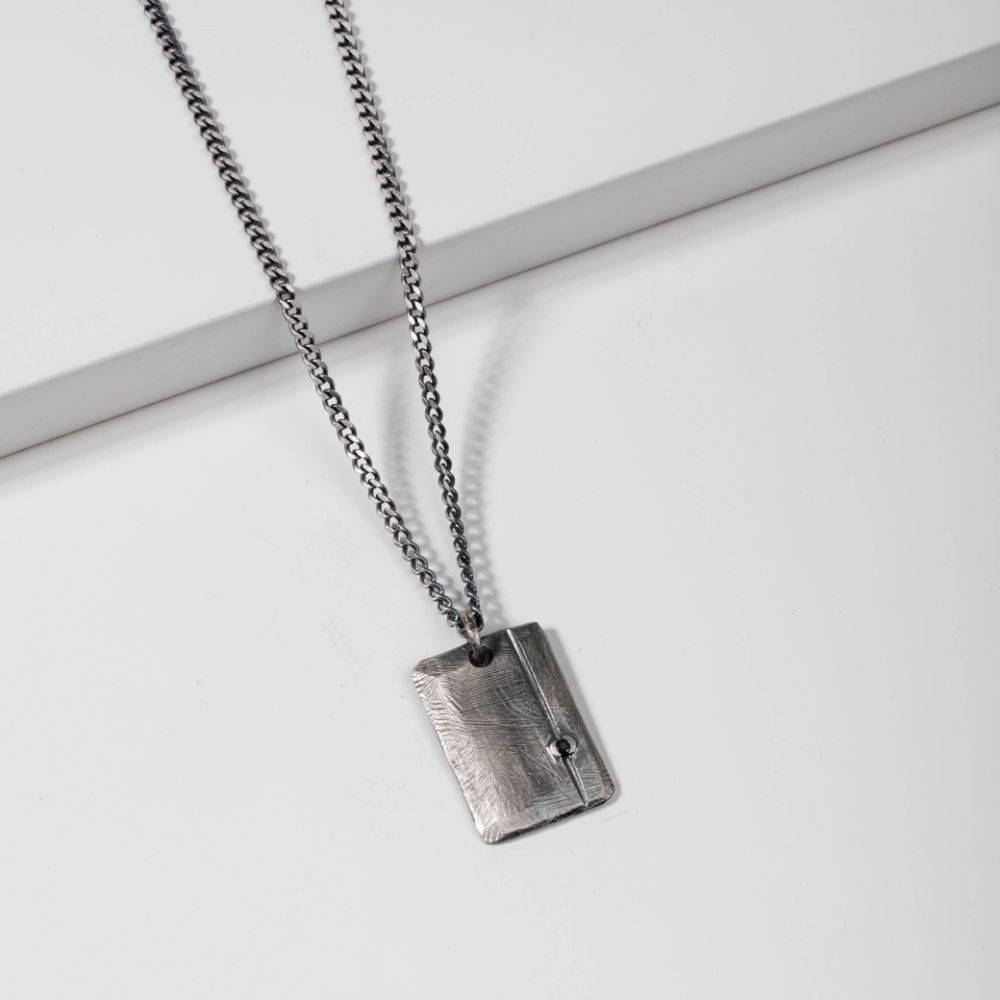 Black Diamond Tag Necklace Men