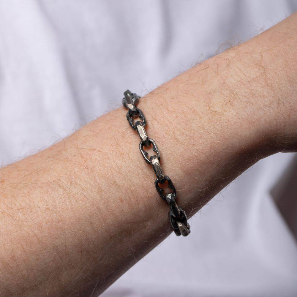 Handmade Chain Bracelet Oxidized Silver for Men