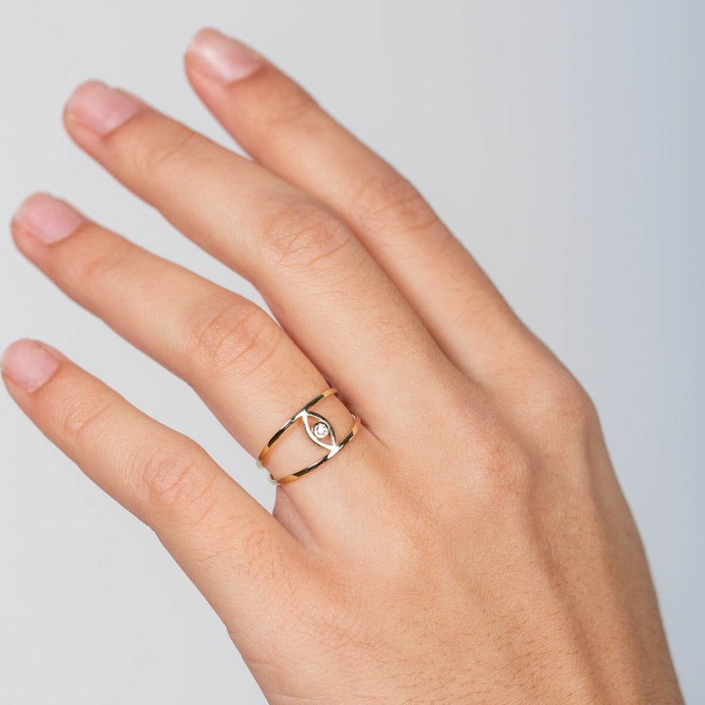 Evil Eye Diamond Ring 14K Gold for Women