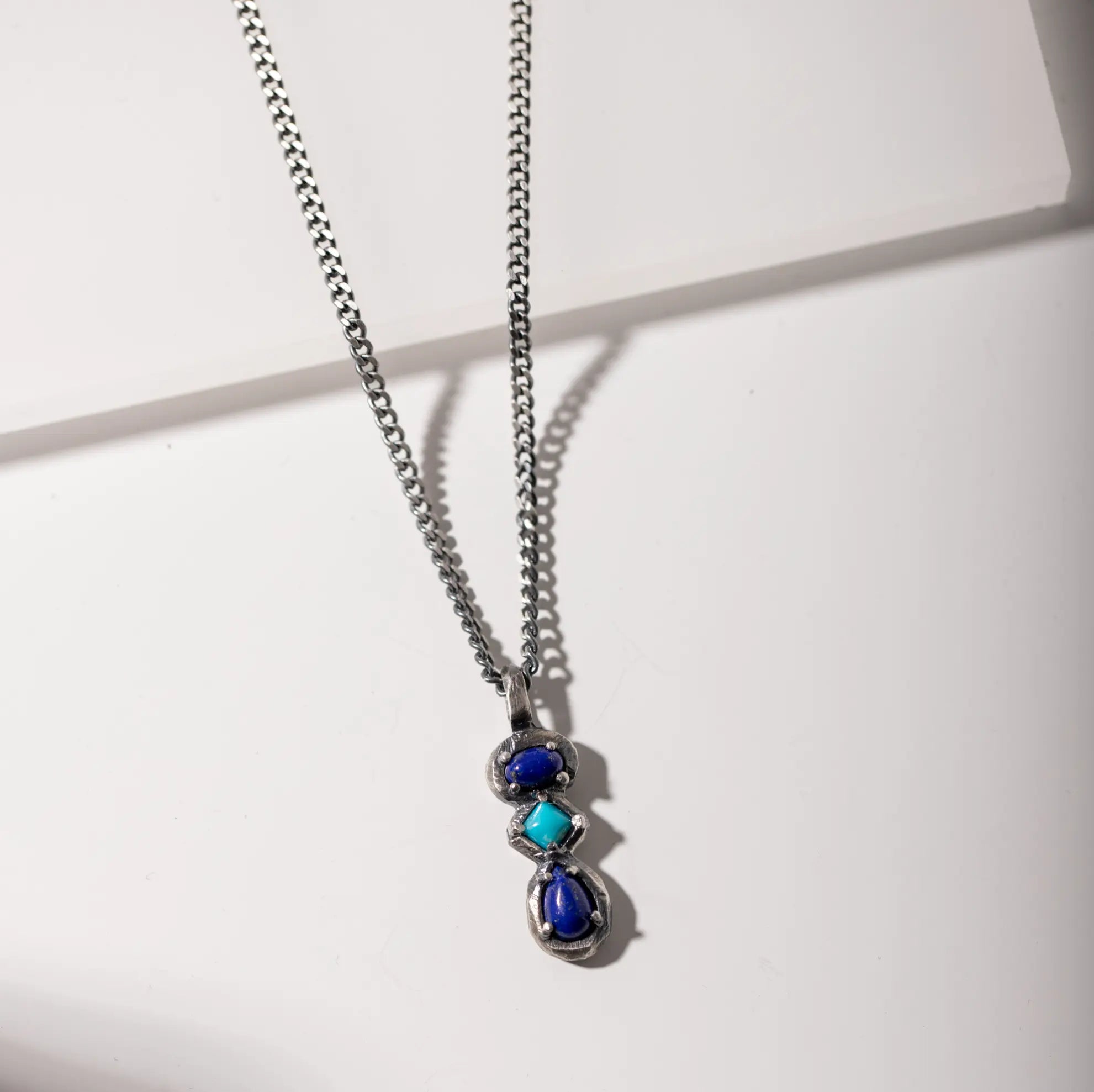 Lapis Lazuli and Turquoise Necklace Oxidized Silver