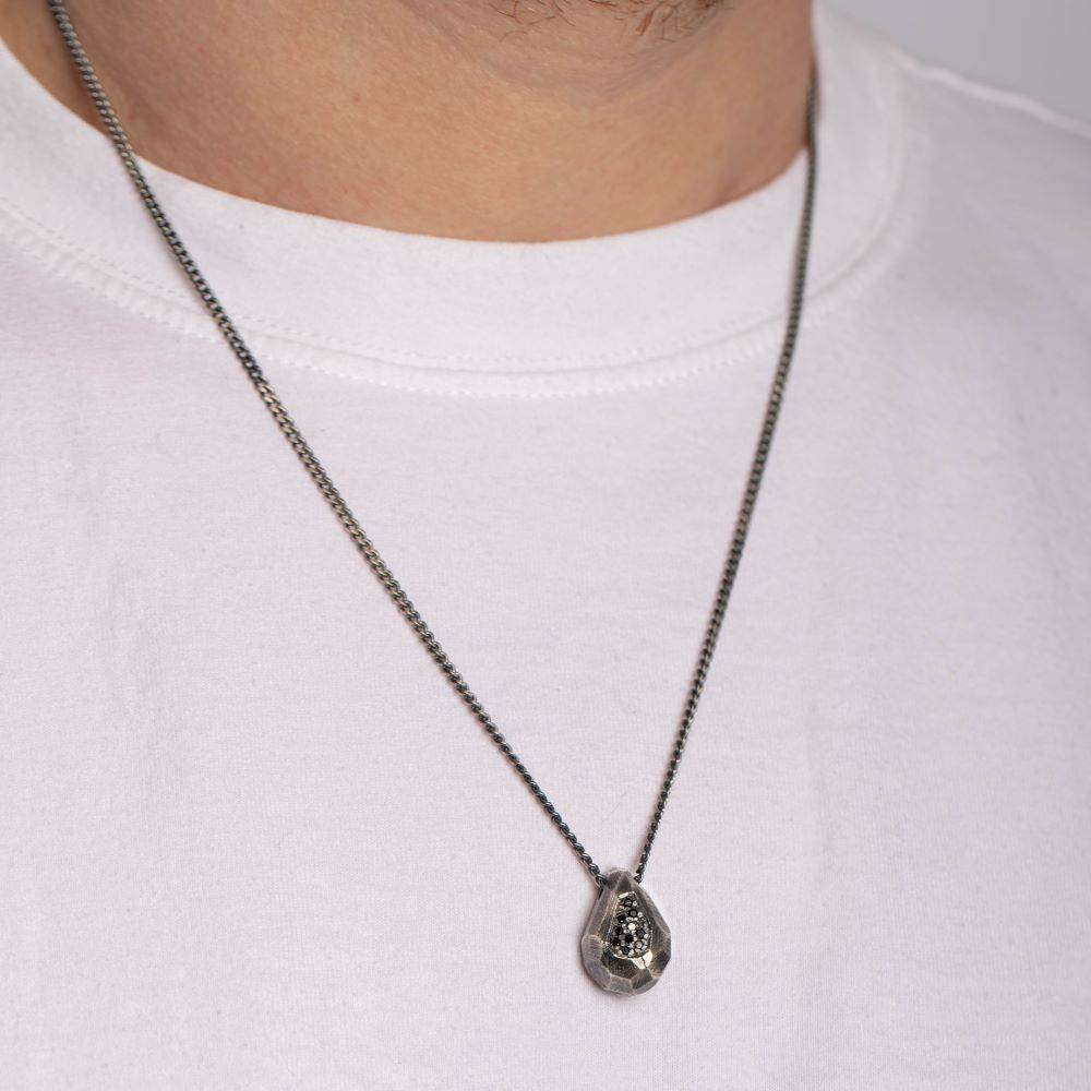 Drop Necklace Oxidized Silver Black Diamonds