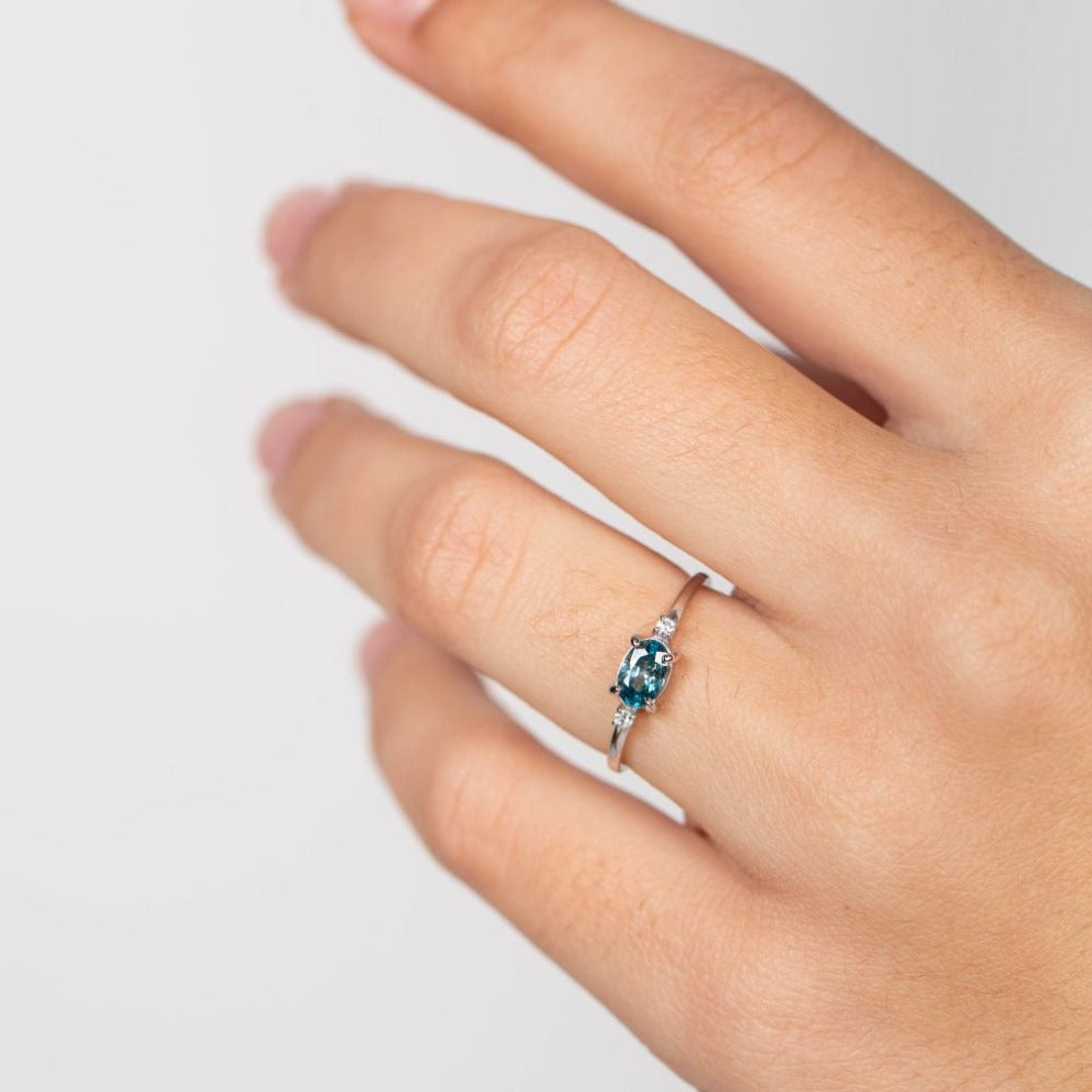 Blue Zircon Diamond Engagement Ring White Gold