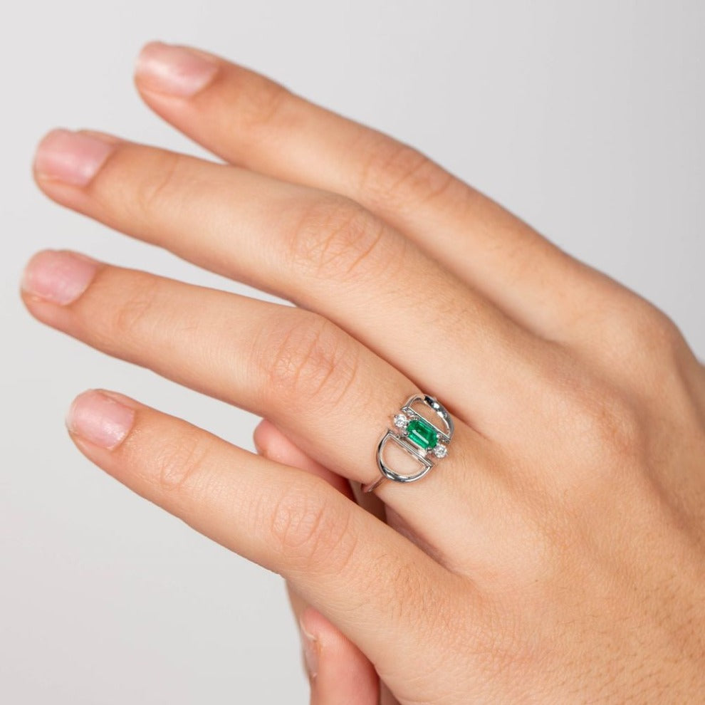 Emerald Diamond Ring 14K White Gold for Women