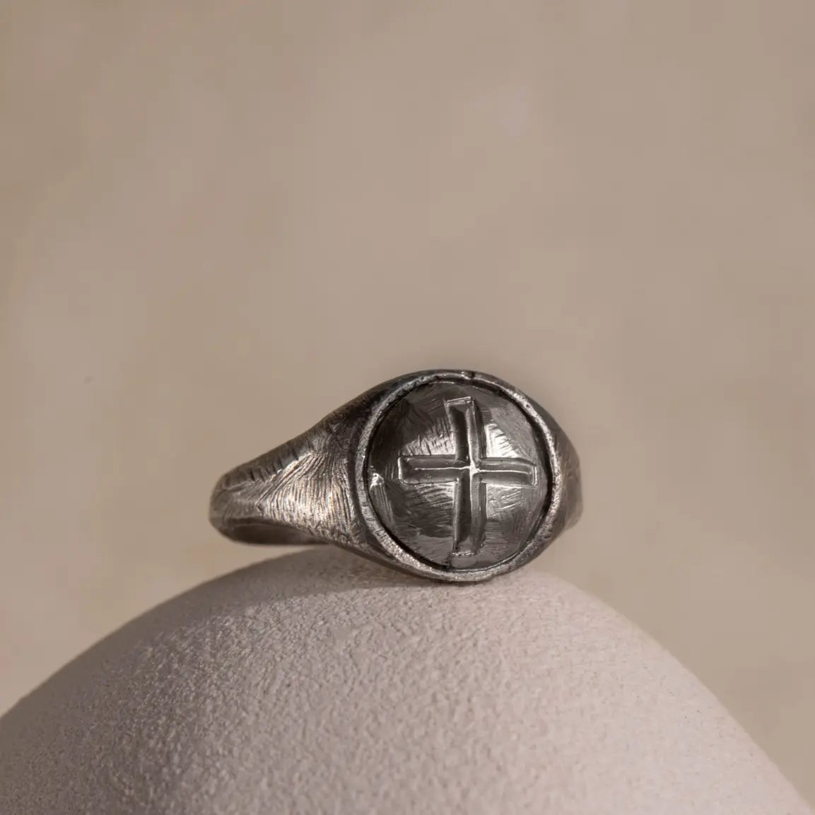 Cross Signet Ring Oxidized Silver