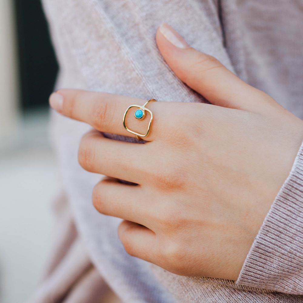 Turquoise Square Ring 14K Gold