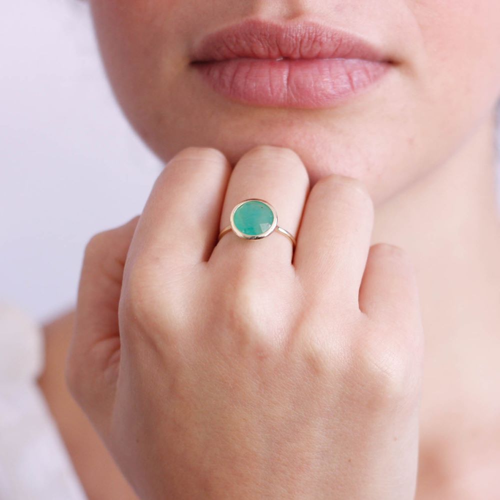 Chrysoprase Ring 10mm in 14K Gold