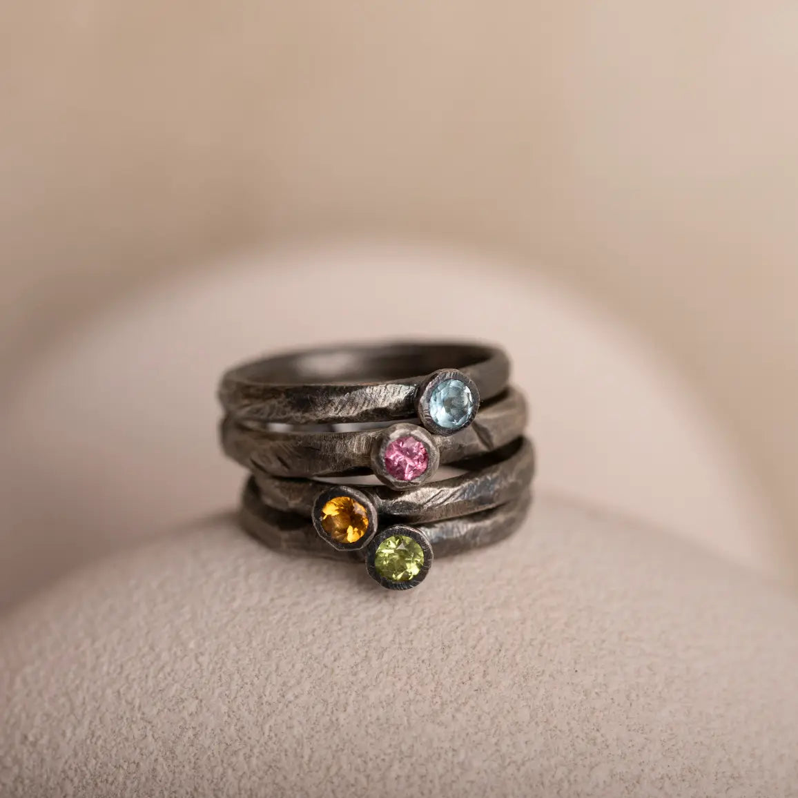 Swiss Blue Topaz Ring Oxidized Silver 925 with colorful gemstones