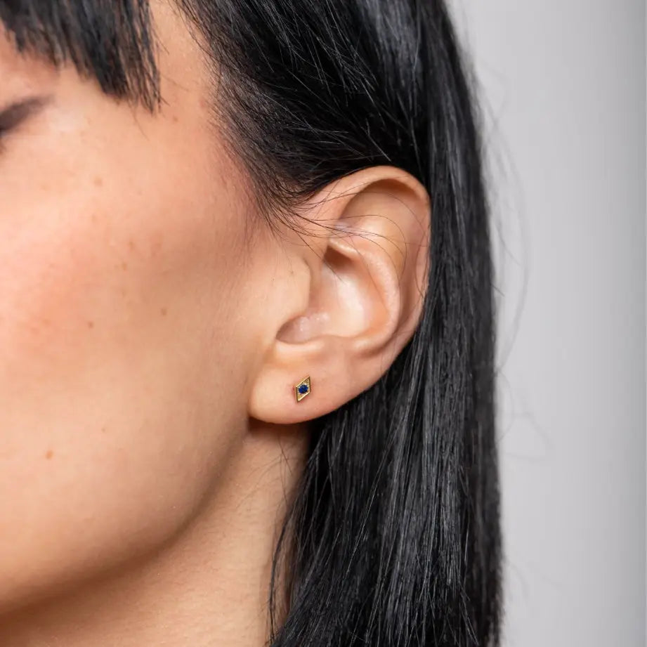 Square Sapphire Earrings 14K Gold