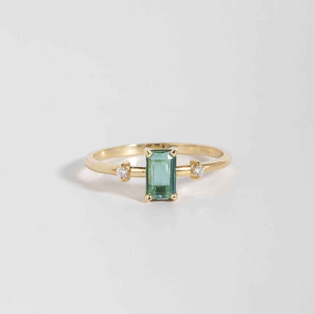 Teal Tourmaline Diamond Ring