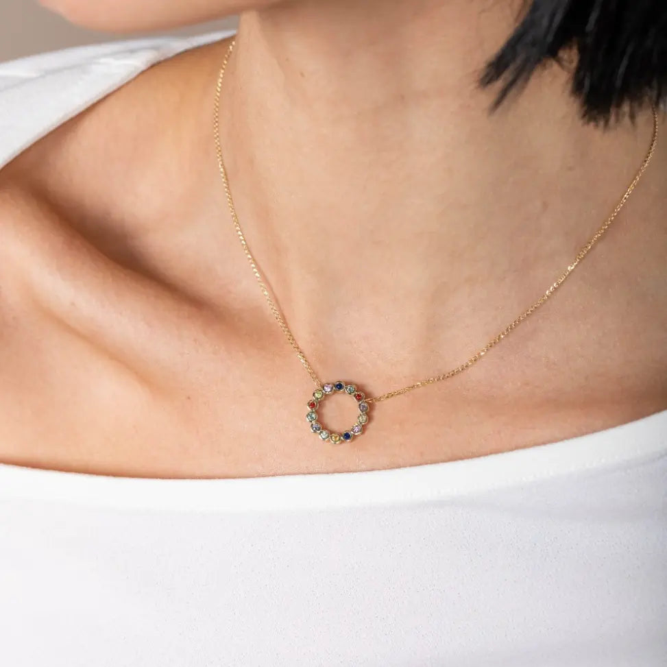 Rainbow Sapphire Eternity Necklace 14K Yellow Gold