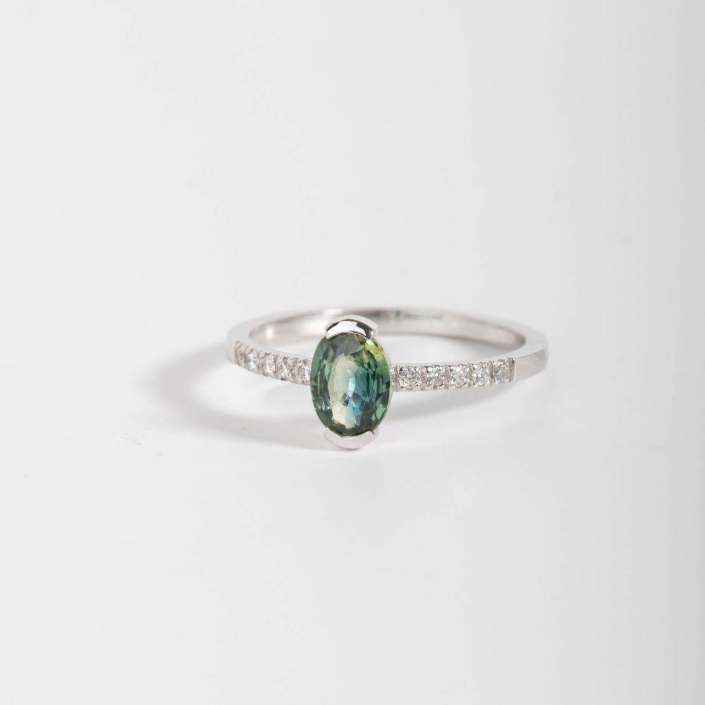 Diamond Teal Sapphire Engagement Ring