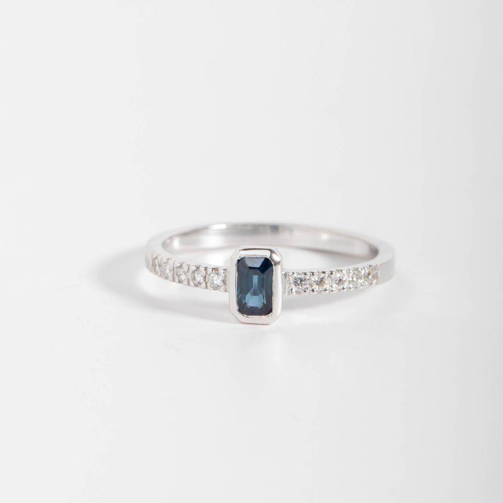 Sapphire Engagement Ring Pave Diamonds 14K