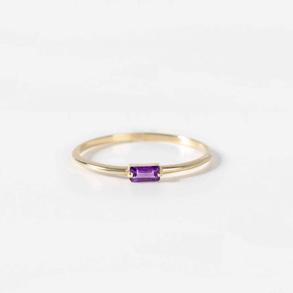 Purple Amethyst Baguette Ring 14K Yellow Gold
