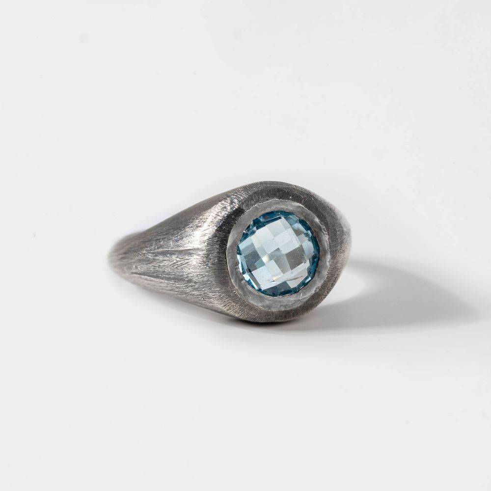 Δαχτυλίδι Οξειδωμένο Ασήμι Μπλε Τοπάζ