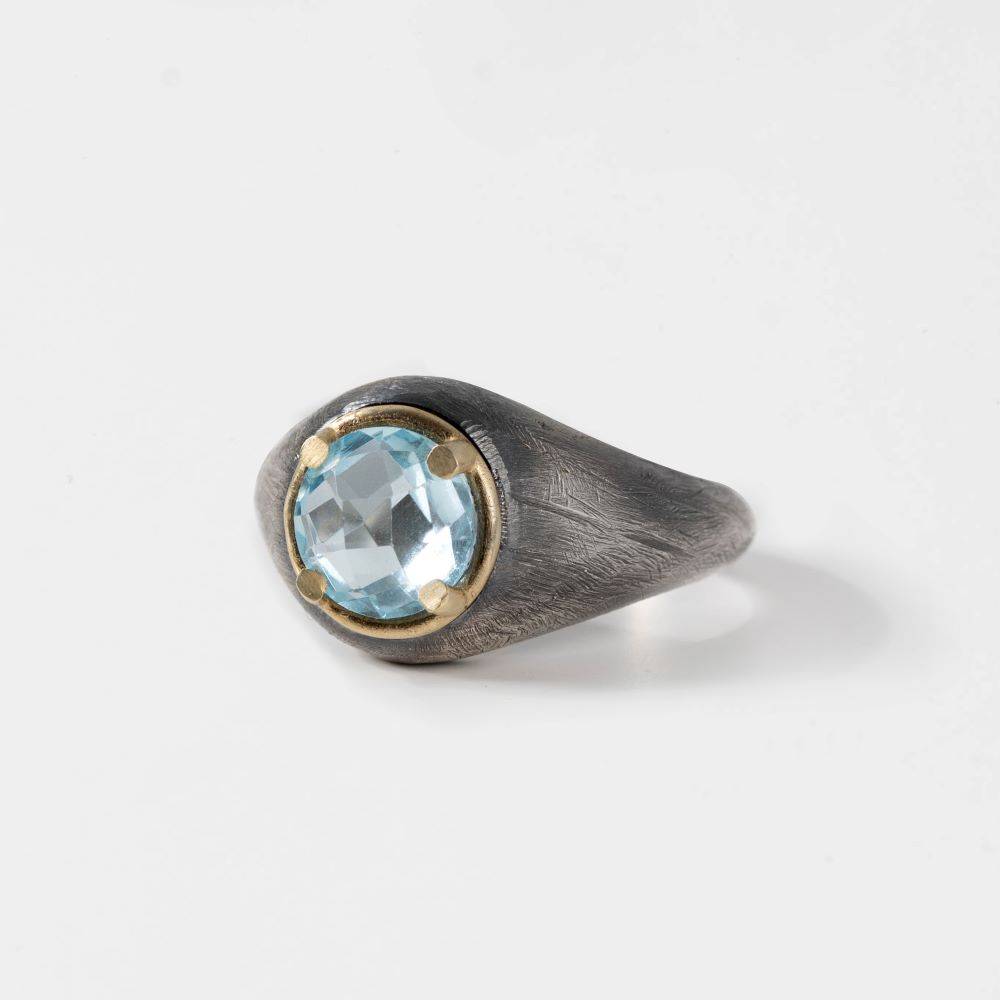 Blue Topaz Ring Oxidized Silver 925 14K Gold