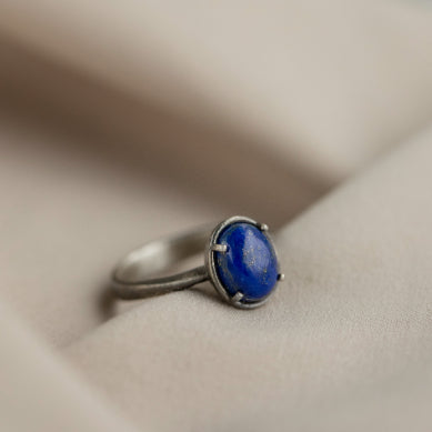 Δαχτυλίδι Οβάλ Lapis Lazuli Οξειδωμένο Ασήμι