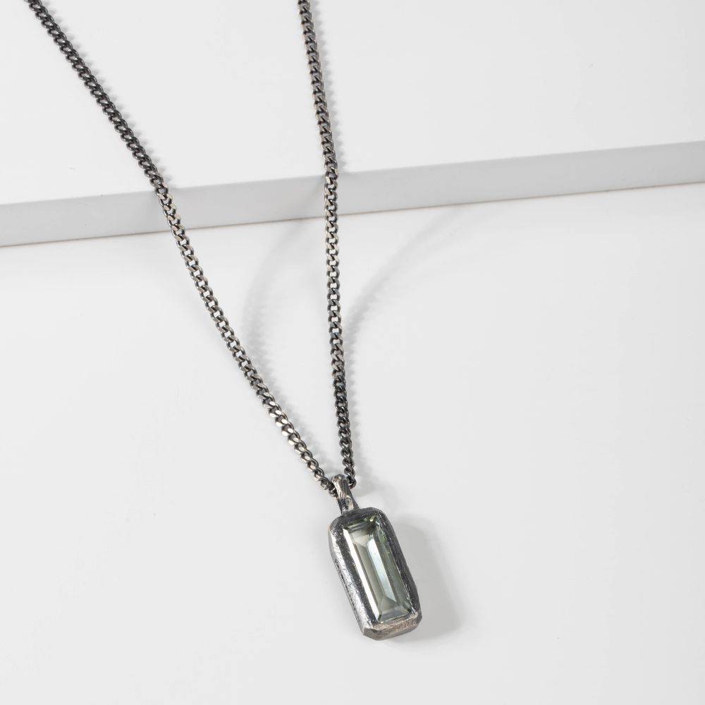 Green Amethyst Necklace Oxidized Silver