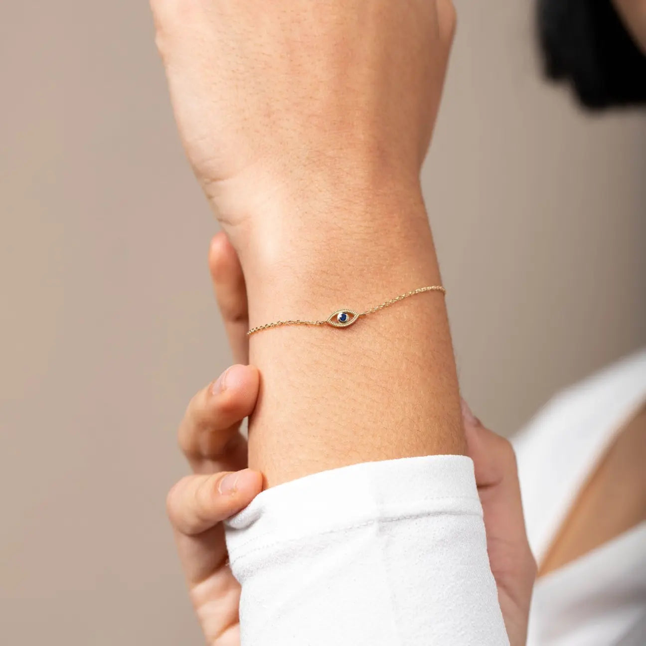 Evil Eye Bracelet Blue Sapphire 14K Gold