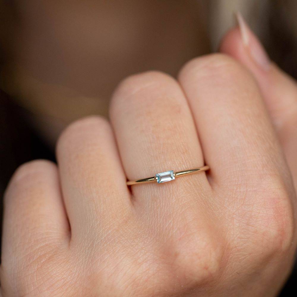 14K Swiss Blue Topaz Baguette Ring