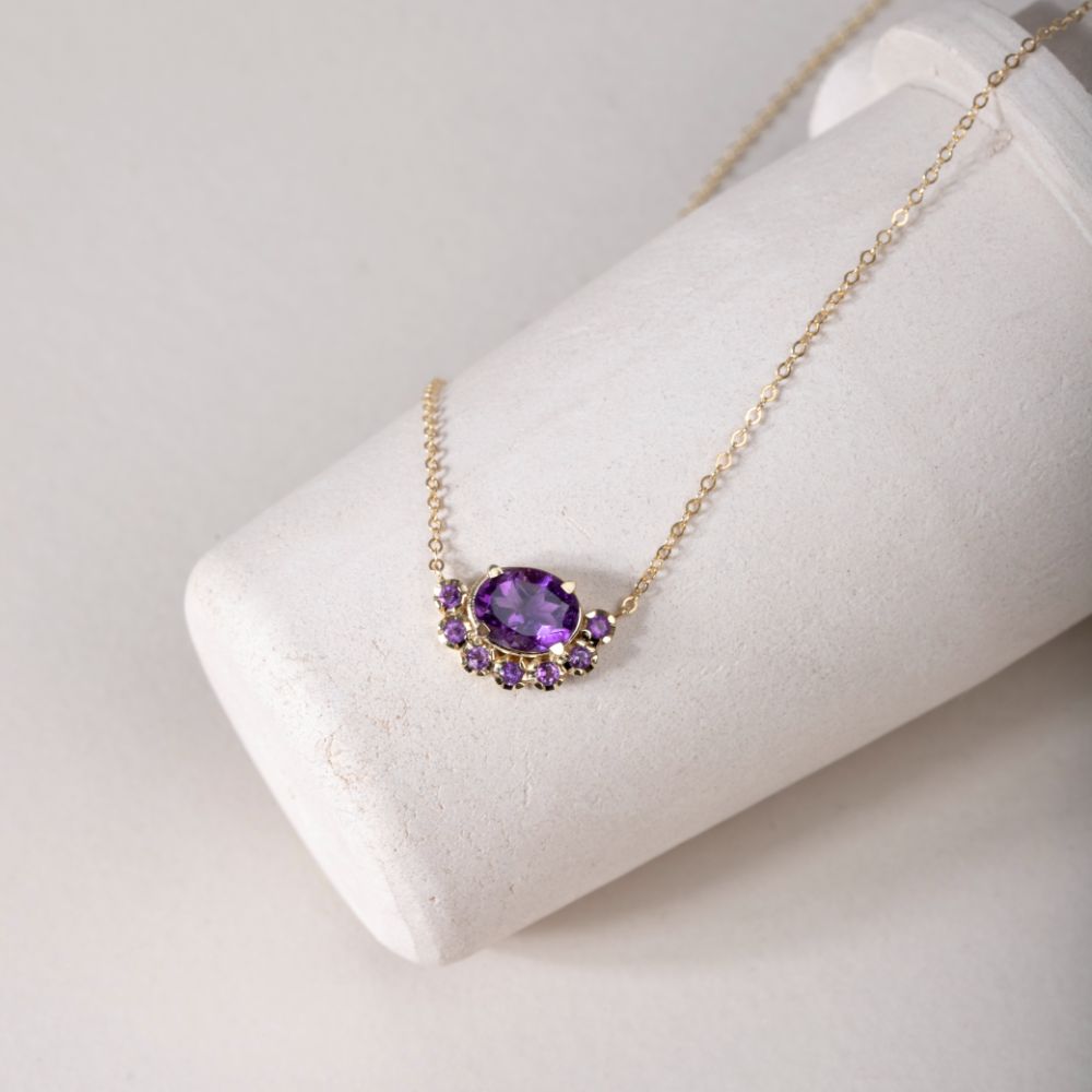 Purple Amethyst Necklace 14K Gold