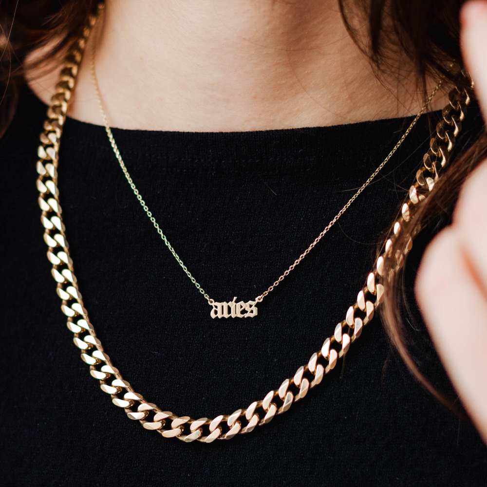 Old English Zodiac Silver Necklace