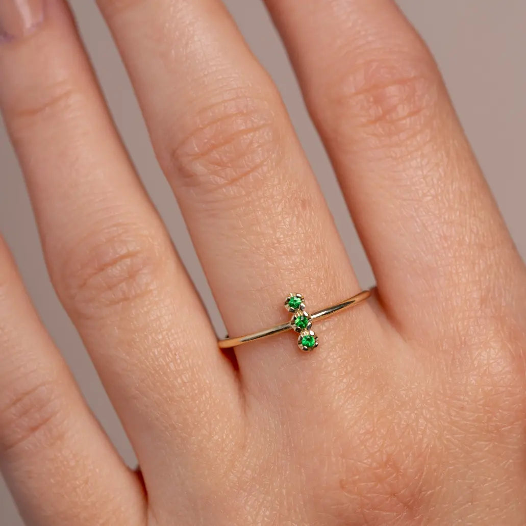 14K Gold Bar Ring Tsavorite for Women