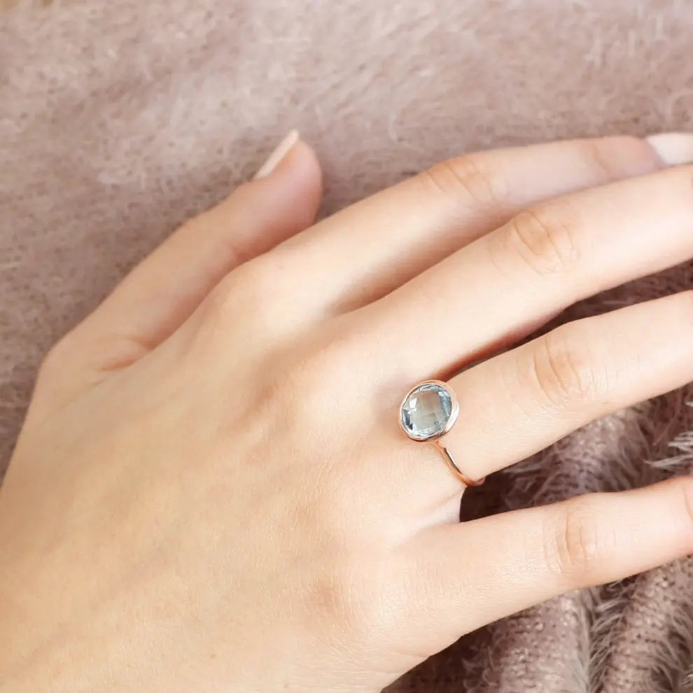 Blue Topaz Ring 10mm in 14K Gold