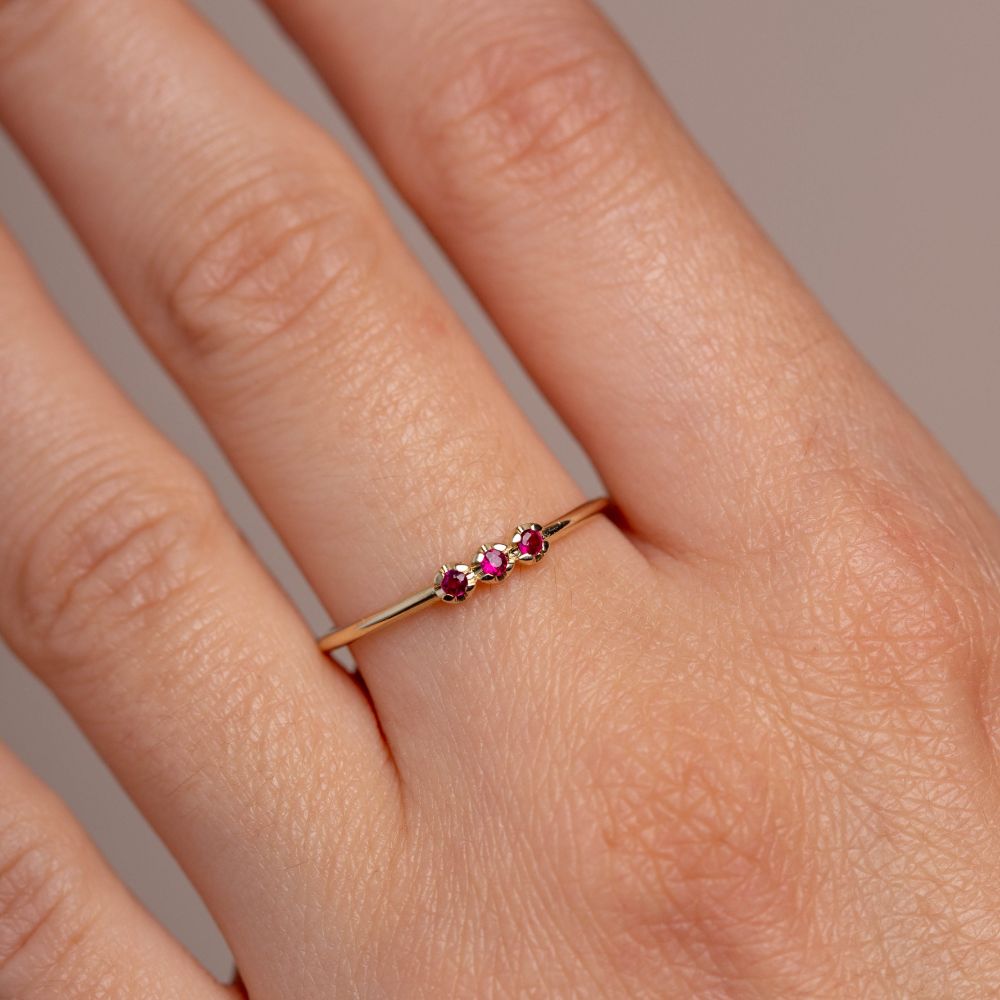 14K Gold 3 Ruby Ring