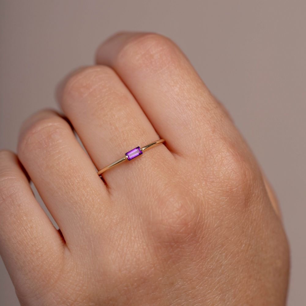 14K Purple Amethyst Baguette Ring Kyklos Jewelry
