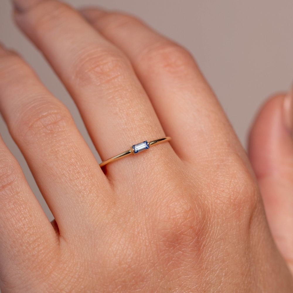 14K Blue Sapphire Baguette Ring