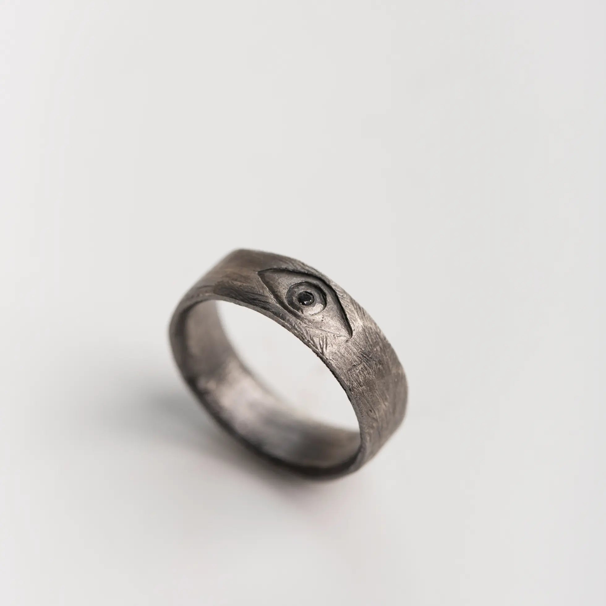 Evil Eye Band Ring Oxidized Silver 925 Black Diamond