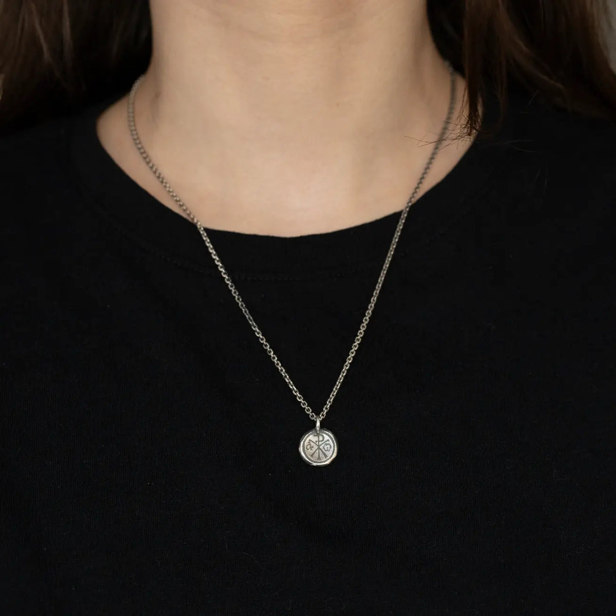 Men's Chi Rho Necklace in Oxidized Sterling Silver