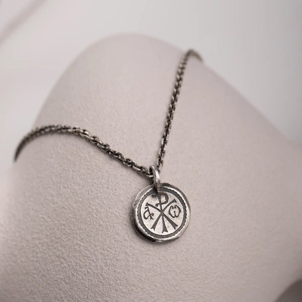 Men's Chi Rho Necklace in Oxidized Sterling Silver