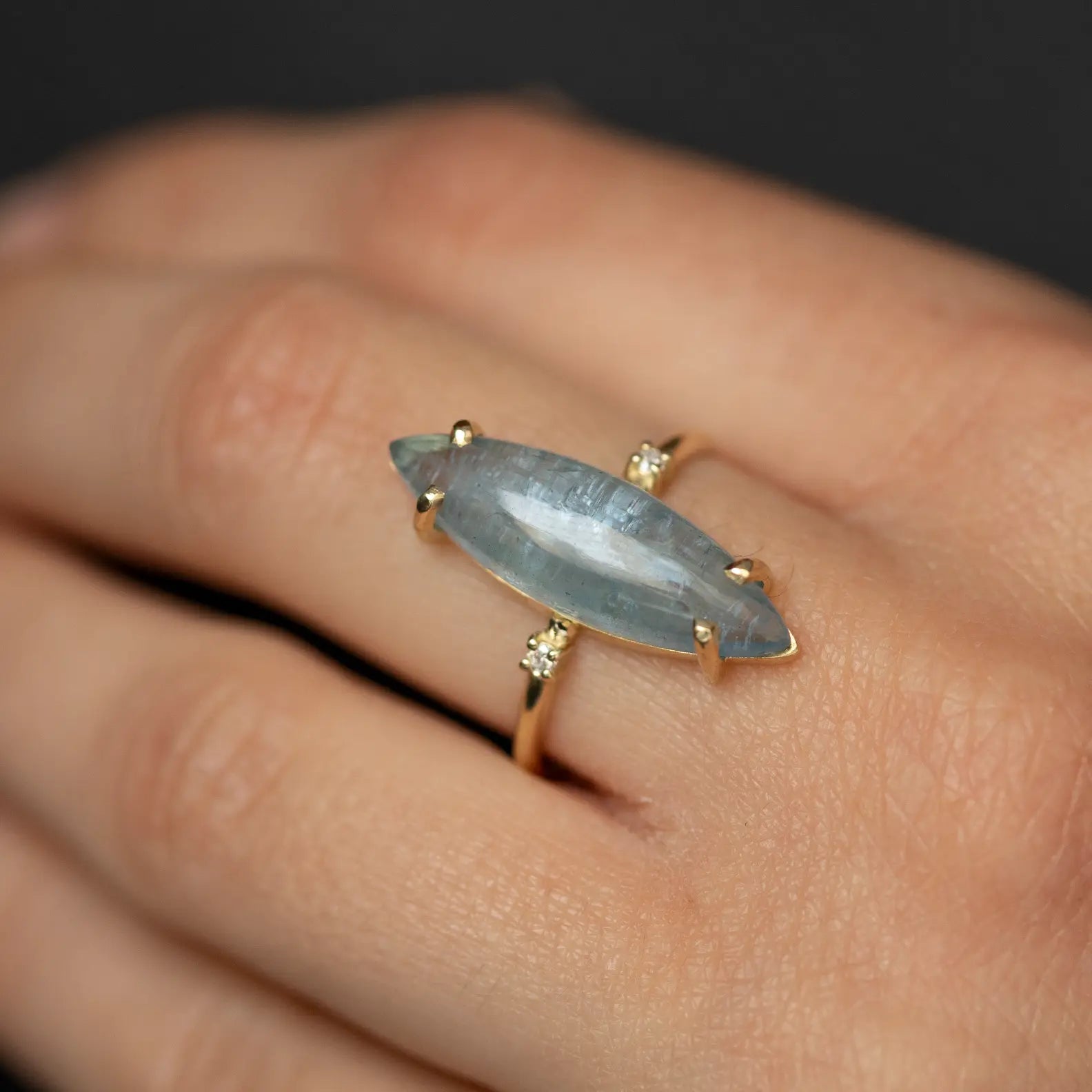 14K Gold Marquise Aquamarine Engagement Ring