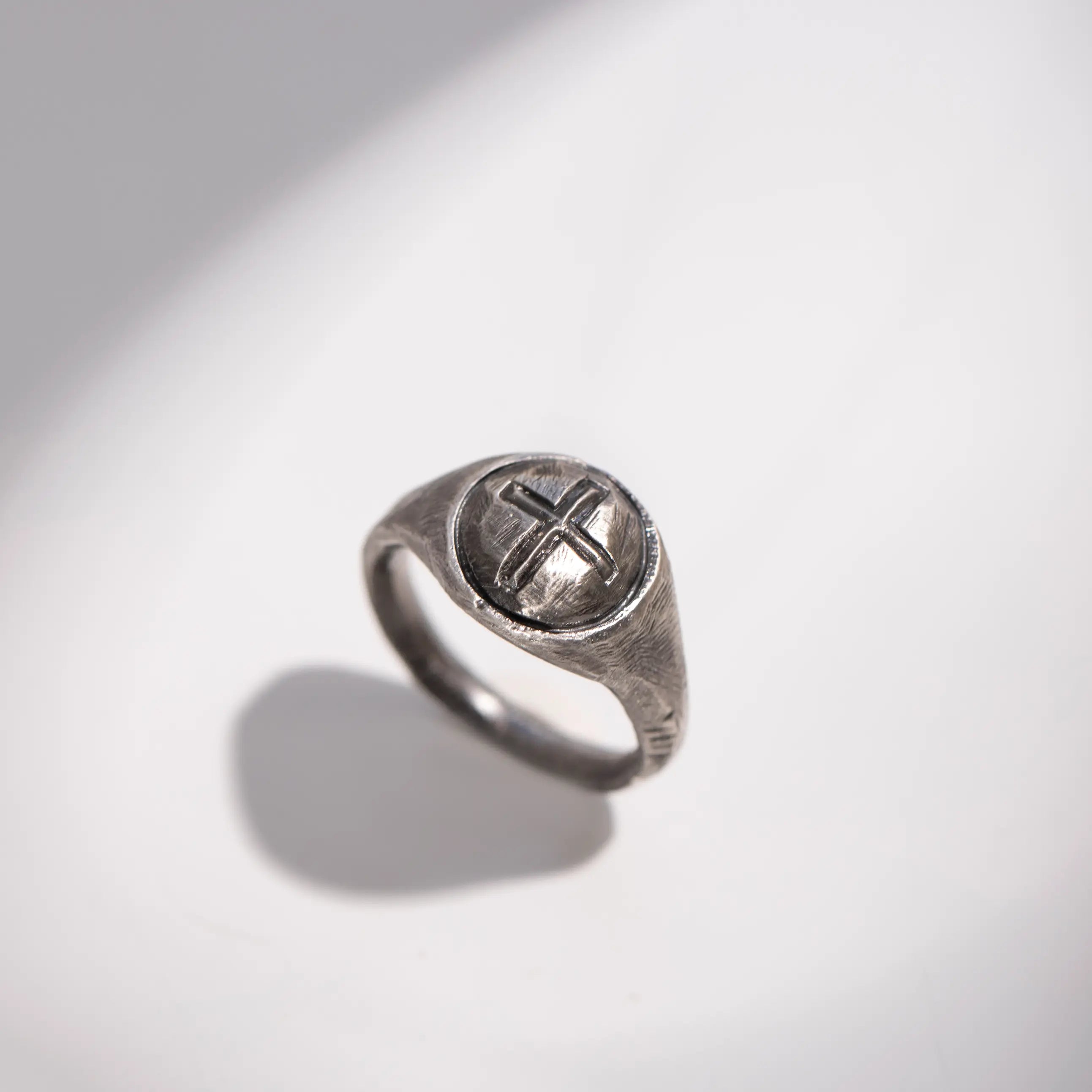 Cross Signet Ring Oxidized Silver