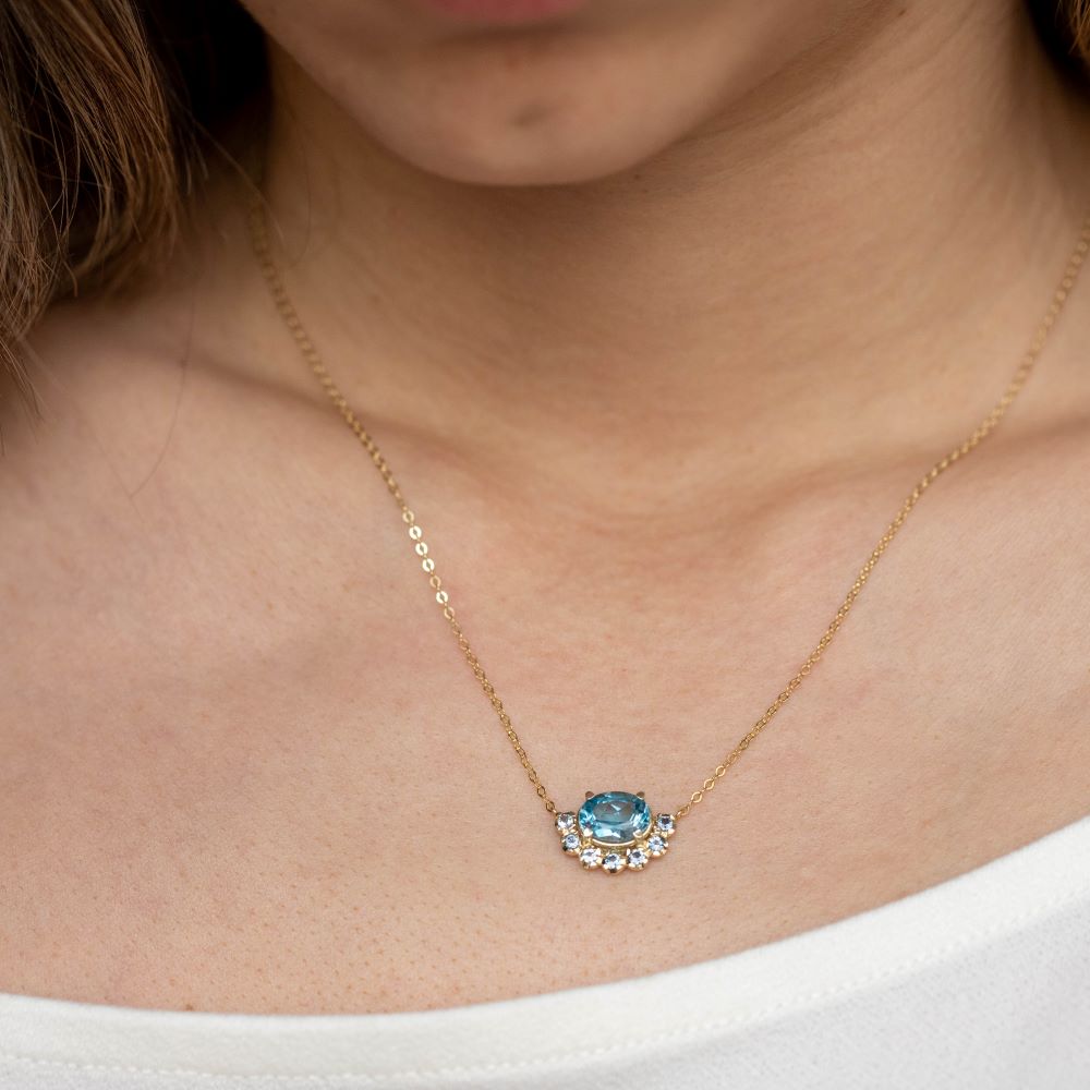 Swiss Blue Topaz Necklace 14K Gold