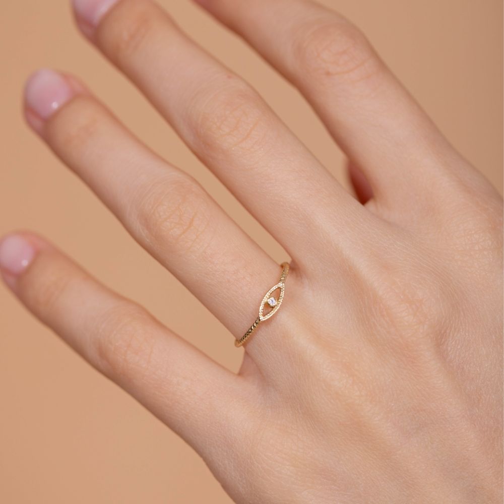 14K Evil Eye Diamond Ring Twisted