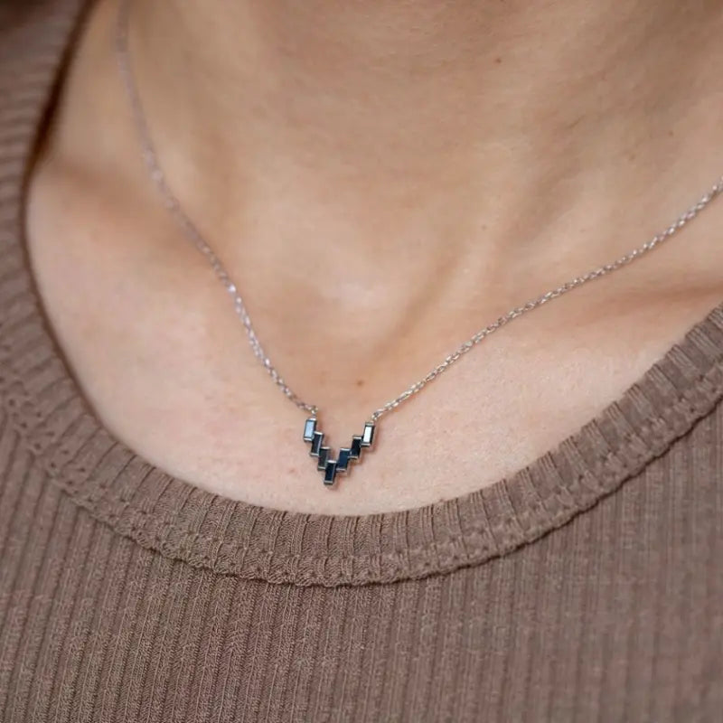 V Necklace Black Diamonds 14K Gold