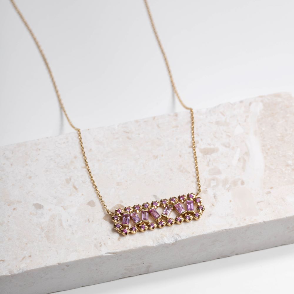 14K Gold Pink Sapphire Necklace for Women