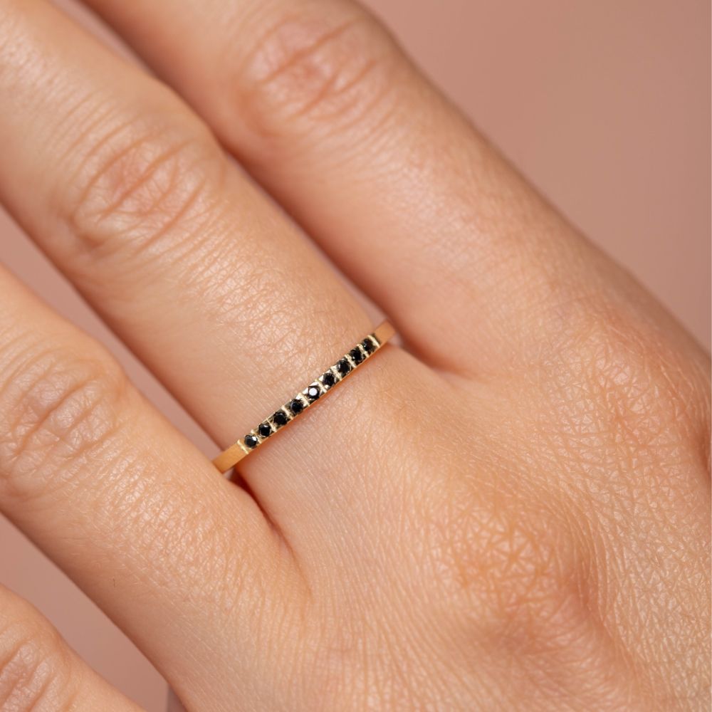 9 Black Diamond Wedding Band 14K Gold Kyklos Jewelry